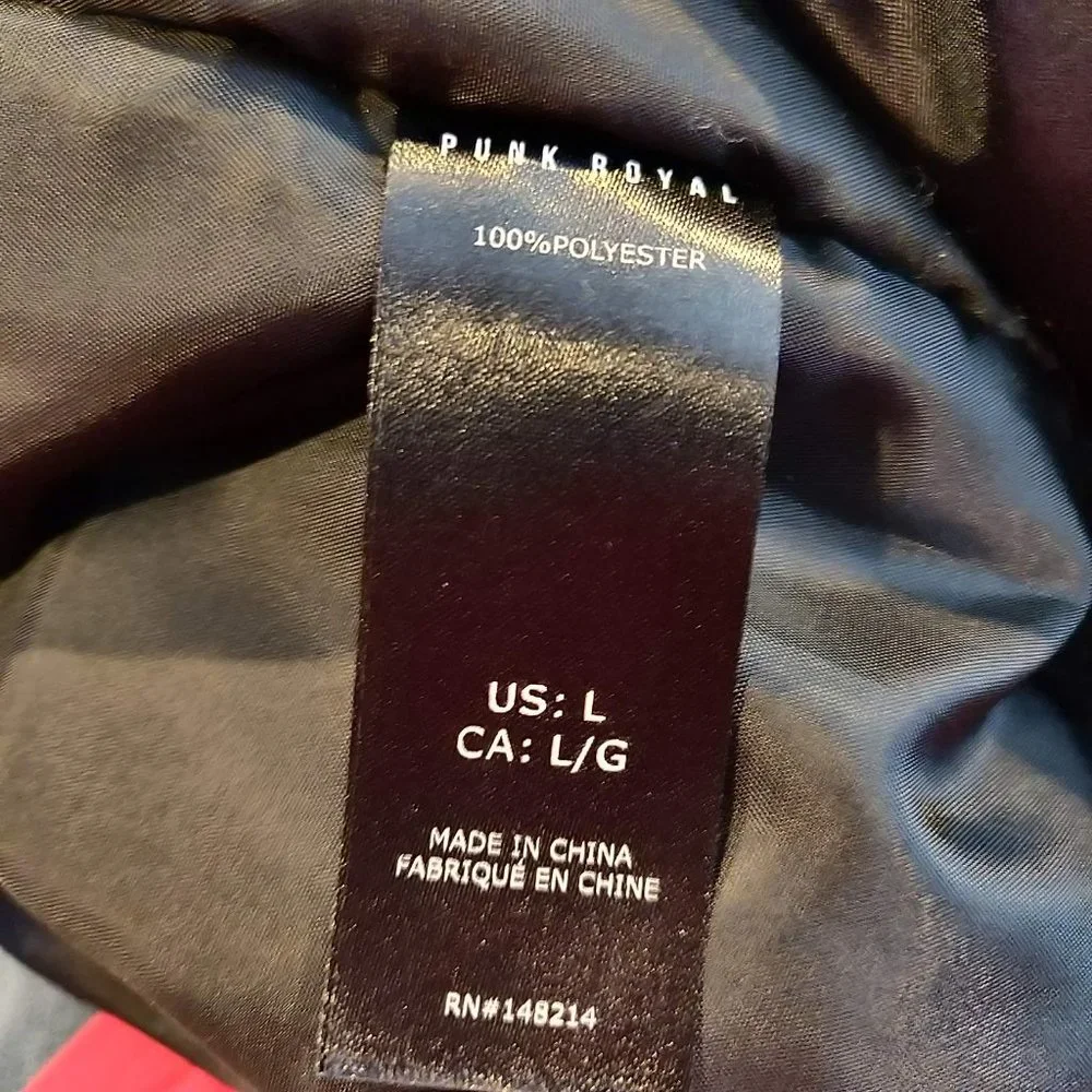 Punk Royal Mens Black White Marbled Tie Dye Snaps Arm Patches Bomber Jacket L - Picture 10 of 11